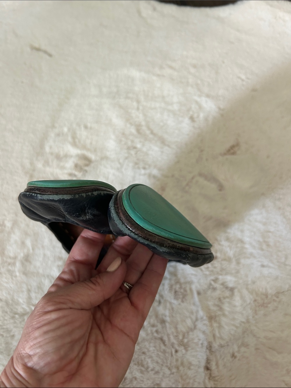 Tieks Black Leather Flats with Teal Soles - Picture 5 of 6